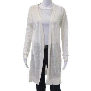 NHBT Unisex Cardigan Sweater White 100% Linen Round Neck Long Sleeve Size 2XS